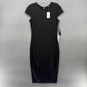 Felicity & Coco Black Sheath Dress Short Sleeve Gold Zipper Womans Small NEW